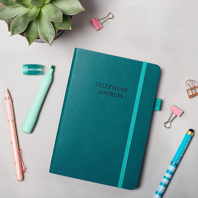 Legend Planner Address Book with Alphabetical Tabs –Telephone Contacts Book for Phone Numbers, Addresses, Passwords, Medium (Dark Teal)