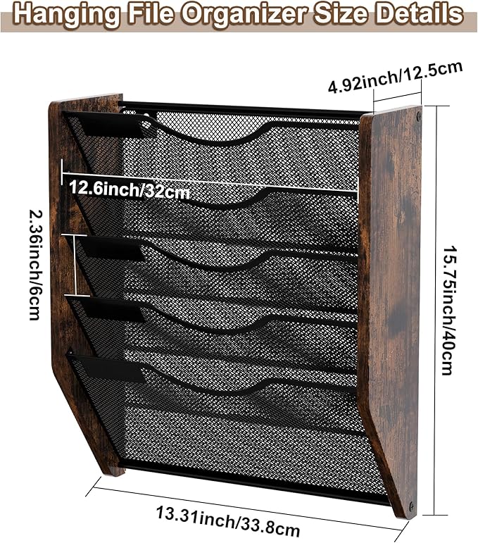 PAG-Mass Wall File Organizer,5 Tier Mesh Mail Organizer Wall Mounted,Hanging File Holder,Magazine Rack for Documents,Magazine,Literature,File,Mails,Envelopes