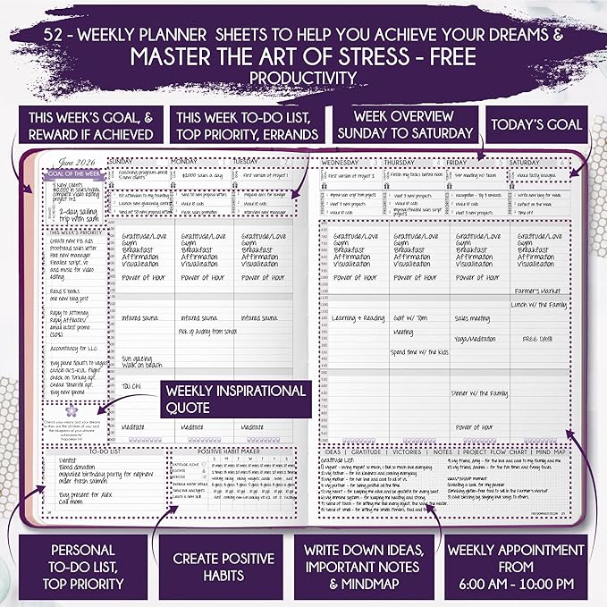 Law of Attraction Planner 2026 Deluxe with Productivity App | Weekly & Monthly Goal-Setting Planner, Life & Gratitude Journal | Include Foldable Vision Board, Gift Box & Stickers