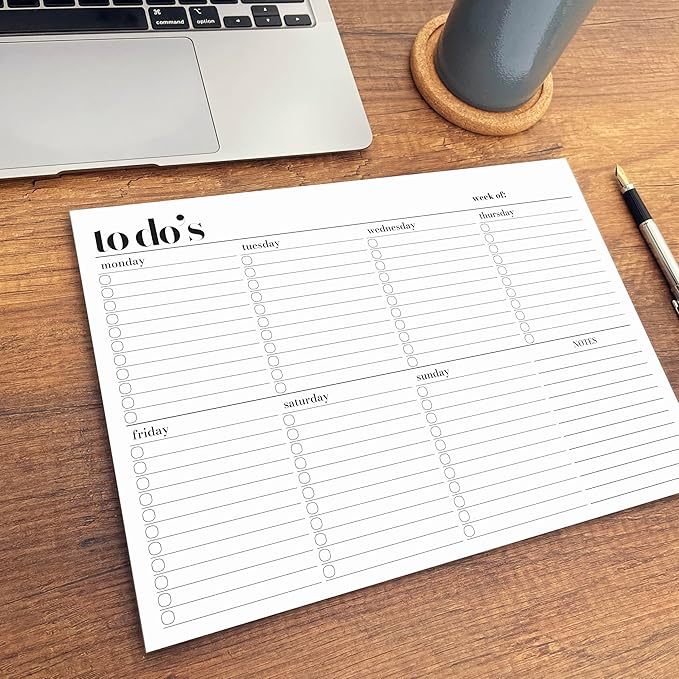 Weekly Planner Pad, Weekly To Do List Notepad, Tear Off Undated Weekly Planner Notepad, A4 Size (8,3" X 11,7"), Premium Thick Paper with Cardboard Back Support, Weekly Desk Planner by Hadigu