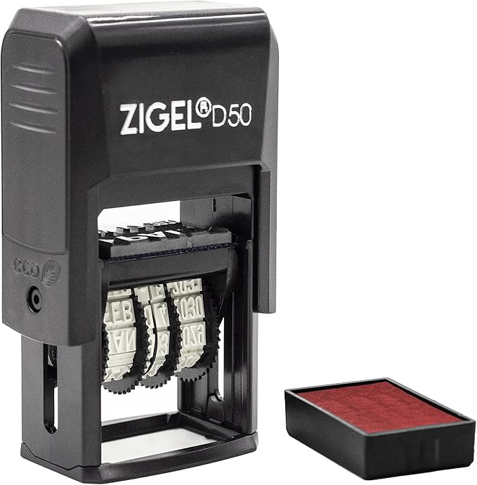ZIGEL D50 Date Stamp with E-MAILED - Self Inking Date Stamp - Red