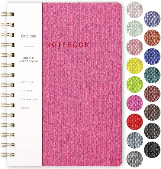 Spiral Notebook-5.75" x 8.125" College Ruled Journal with Inner Pockets and 160 Pages,PU Leather Cover Business Journal, Twin-Wire Binding Notebook Perfect for Office & Home School Supplies Rose Red