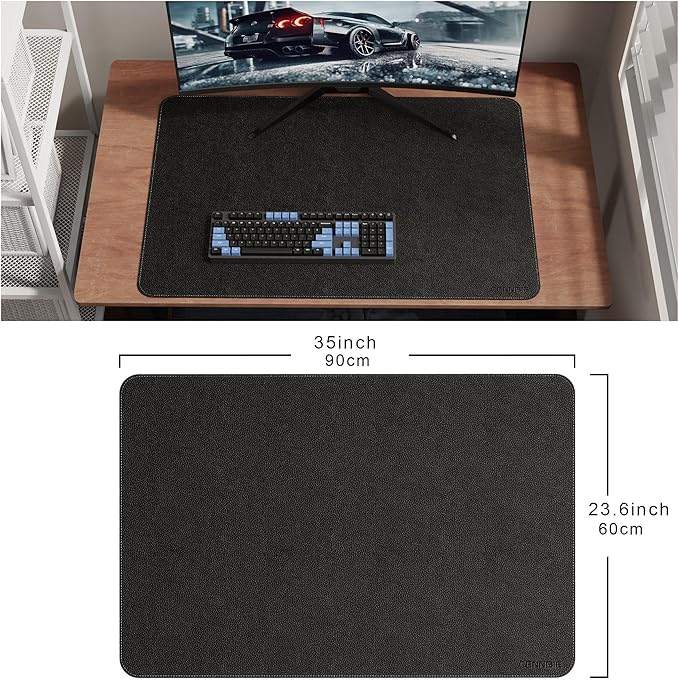 CENNBIE 35.5" x 23.6" Leather Desk Mat, Non-Slip Waterproof Extra Wide Desk Pad Protector,Computer Mouse Pad for Office Home (Black)