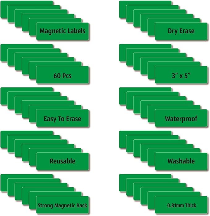 Magnetic Dry Erase Magnets Labels 3x1 inches, Reusable Name Tags, Organizing Schedules in Office/Classroom. Work on Fridge/White Board (Green 60Pcs)