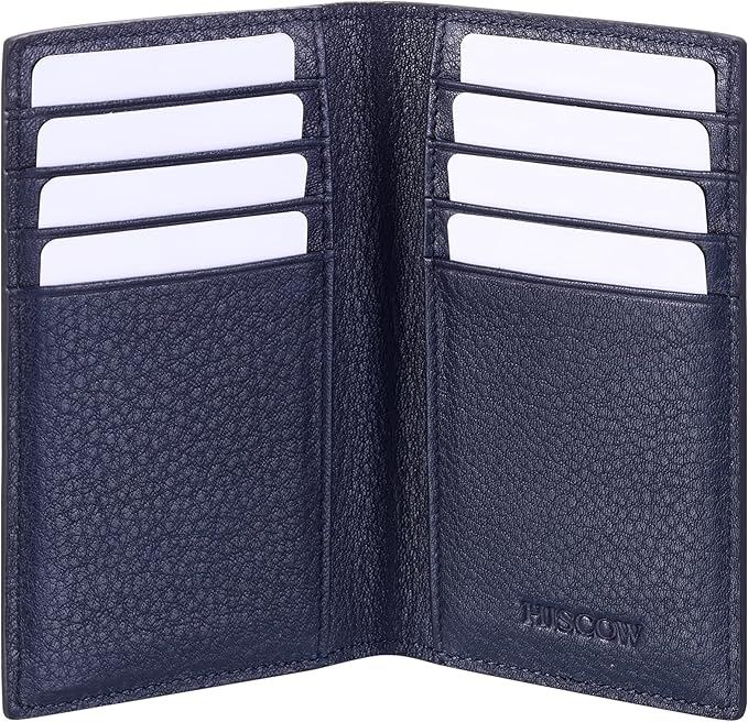 Slim Leather Credit Card Holder for Men & Women 8cc, Italian Calfskin (Pebbled Blue)