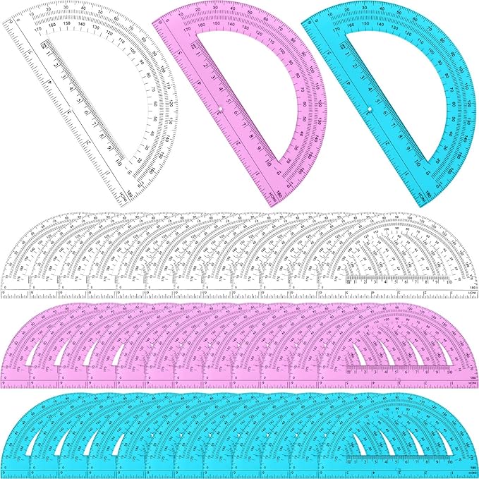 Zonon 36 Pack 6 Inch Plastic Protractor Christian Charity Donation 180 Degrees Pink Blue Clear Protractors for Classroom School Math Teacher Student Office Supplies Christmas Operation Gifts