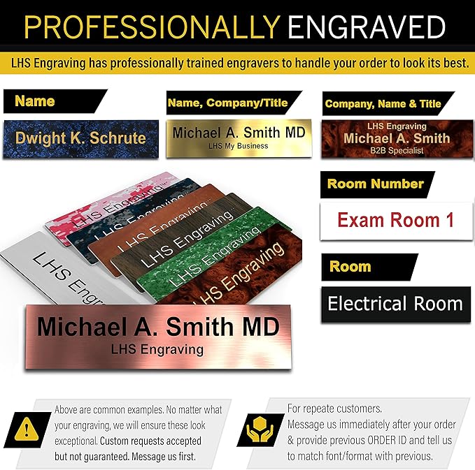 Engraved Door Signs for Office Personalized Blue Plastic Door Plaque with Yellow Letters - Made in USA 2x4 B20
