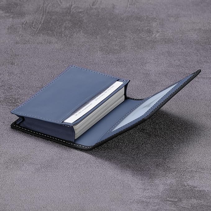 Leather Business Card Case Holder for Men & Women, Italian Calfskin