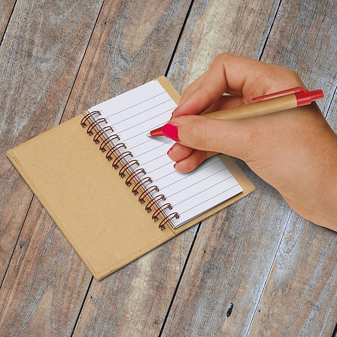 Custom Mini Spiral Notebooks with Black Ink Pens Set of 10/50/100, Personalized Bulk Pack - Perfect for School, Office, Business, Home - Red