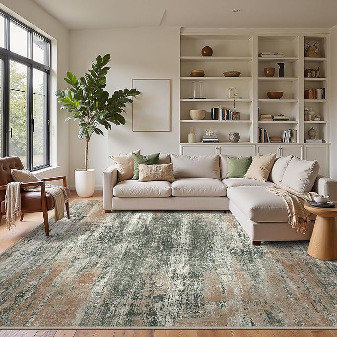 GENIMO 6x9 Area Rug-Washable, Lightweight Foldable Low Pile Carpet with Rubber Backing, Modern Pet Friendly Decorative Rug for Living Room, Bedroom, Playroom, Gray Mist