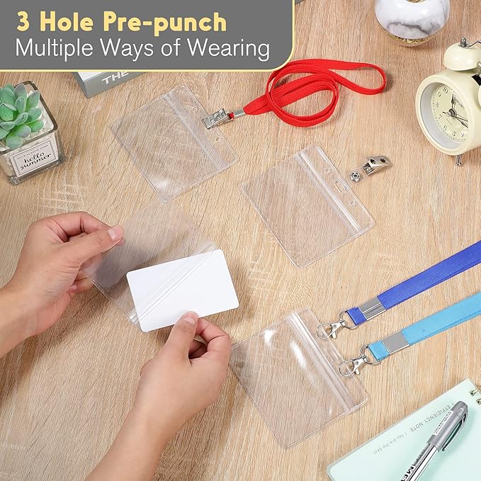 Marspark 300 Pieces Clear Plastic Horizontal Name Badge ID Card Holders with Waterproof Type Resealable Zip, 3.54 x 2.36 in, Transparent PVC Sleeve for Office Back to School Supplies