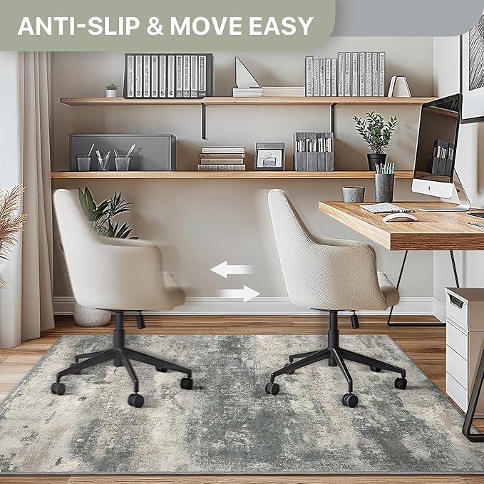 Office Chair Mat for Hardwood Tile Floor, Abstract 36"X 48" Desk Mats for Office Chair on Rolling Chairs Carpet, Desk Anti-Slip 1/5" Thick Rug for Computer Chair, Thin Low-Pile Floor Mat, Green Beige