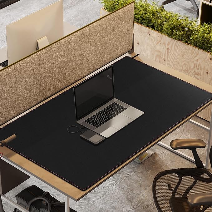 ZORESYN Leather Desk pad (47.24" x 31.50") - pu Leather Desk mat with Suede Base - Large Gaming Mouse pad Waterproof Table Mat Desktop Writing Pad Mouse Mat (Black)