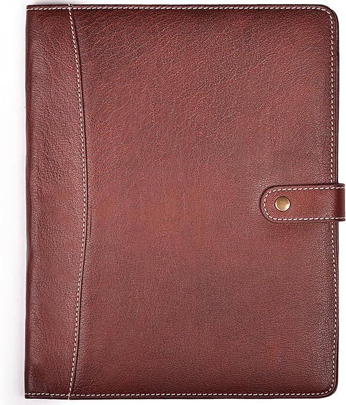 Leather Village Leather Portfolio Organizer - Professional Business Padfolio for Men & Women - Stylish Document Card Holder, Resume Folder, Folio for A4/Letter Size Writing Legal Pad, Red
