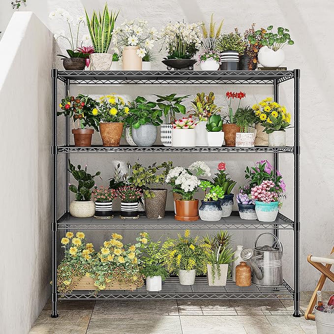45 "W Metal Shelving Unit 4 Tier Storage Shelves Adjustable Wire Shelving Metal Shelf Pantry Shelves Wire Rack Commercial Shelving for Kitchen Pantry Utility Room Garage 45 "W x 59.4 "Hx 13.5" D Black