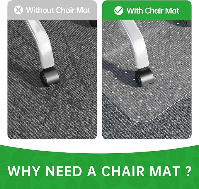 Office Chair Mat for Carpet - Clear Thick Desk Chair Mat for Carpet Plastic Floor Mats for Rolling Work and Gaming Chairs with Studs for Low Pile, Flat and No Carpeted Floors