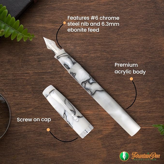 FPR Himalaya V2-Chrome Ultra Flex Nib Pen - Twist-Style Converter Filled Calligraphy Pens for Writing - Fancy Pens for Men & Women - Flex Fountain Pen w/Metal Clip & Cap Ring (Taj Mahal Acrylic)