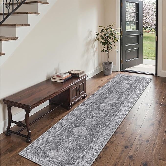 GENIMO Runner Rug 2x7 Non Slip Machine Washable Hallway Runner Rug, Low Pile Lightweight Rugs for Entryway, Hallway, Kitchen and Corridor, Vintage Grey