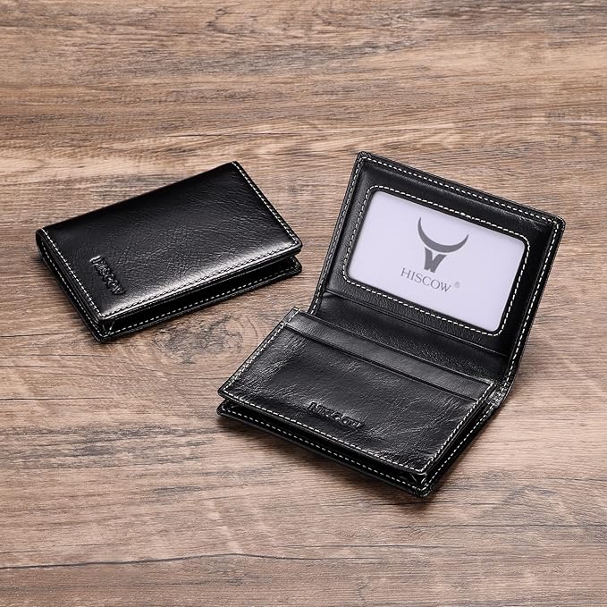 Leather Business Card Case Holder for Men & Women, Italian Calfskin