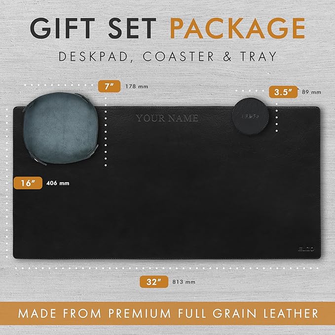 ELIZO Personalized Custom Desk Pad Set Real Leather Desk Mat Mouse Pad Unique Gifts for Him Her Leather Gifts for Men Women Engraved Embossed Monogrammed Corporate Gifts
