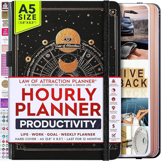 Life Planner - Undated Weekly & Monthly Planner, 12-Month Journey to Increase Productivity | Gratitude Journal, Life Organizer & Goal Journal | Include Foldable Vision Board, Habit Tracker & Stickers