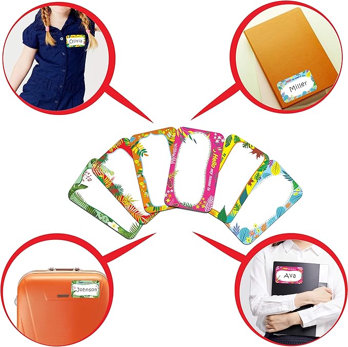 300 Pcs Name Tag Label Sticker in 6 Designs with Perforated Line for School Office Home (3.5"x2.2" Each) …