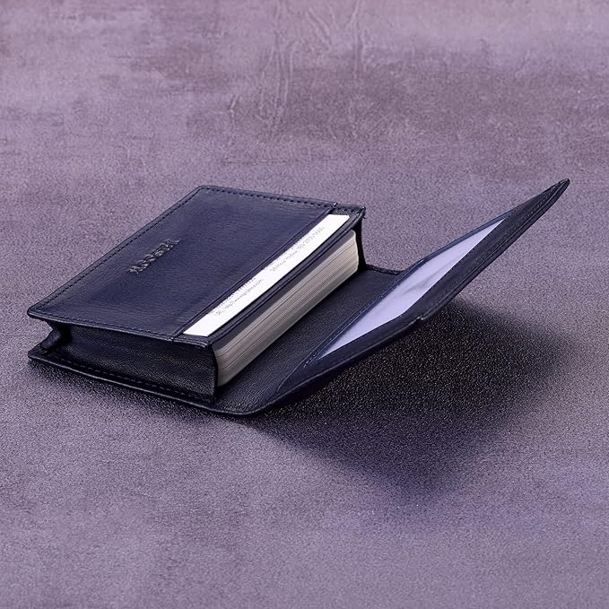 Leather Business Card Case Holder for Men & Women, Italian Calfskin