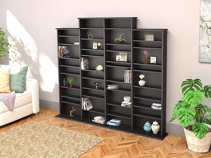 Prepac 4 Column Tall Cabinet Media, Quad Width Wall Storage, Black