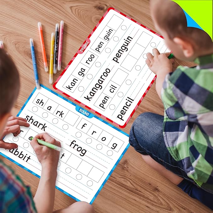 8 Packs Phonemic Awareness Dry Erase Board, Double Sided Dry Erase Board Writable and Erasable Phonics Learning White Board for Kids, Students, Classroom and Home (Each Measures 12” x 9”)