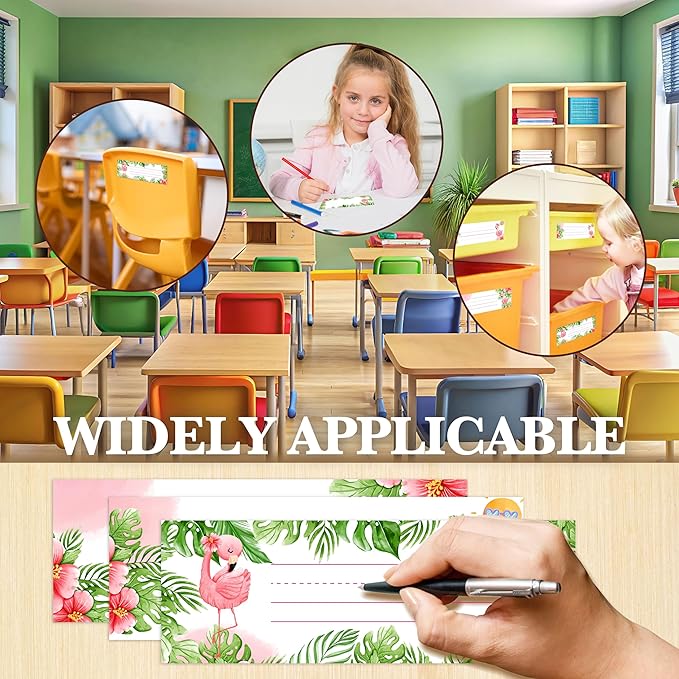Name Tags for Classroom Desks, Flamingo Theme Students Name Plates, Tropical Name Labels for School Classroom Students Desks Teaching Supplies, Back to School Classroom Decor, 30 Pack (12)