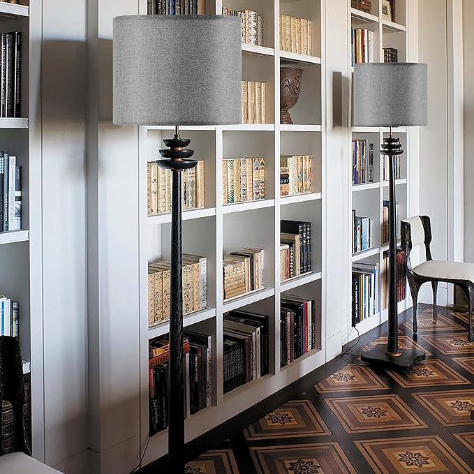 Gray Large Drum Lamp Shades for Floor Lamps Table Lamp Farmhouse Lamp Shade 16" Top x 16" Bottom x 12" High (Spider) Medium Lampshade - Lampshades Replacement By GO&SO Assembly is Required