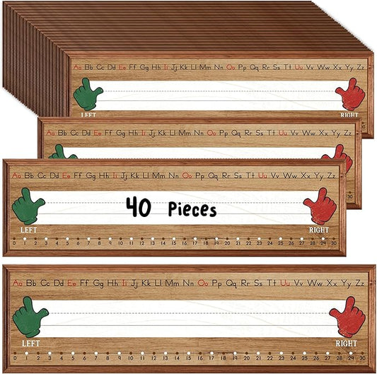 40 PCS Desk Name Tags, Waterproof Desk Nameplates with Alphabet, Number Line 1-30 Erasable and Reusable Traditional Manuscript Name Plate for Classroom School Student (12” x 3.5”)