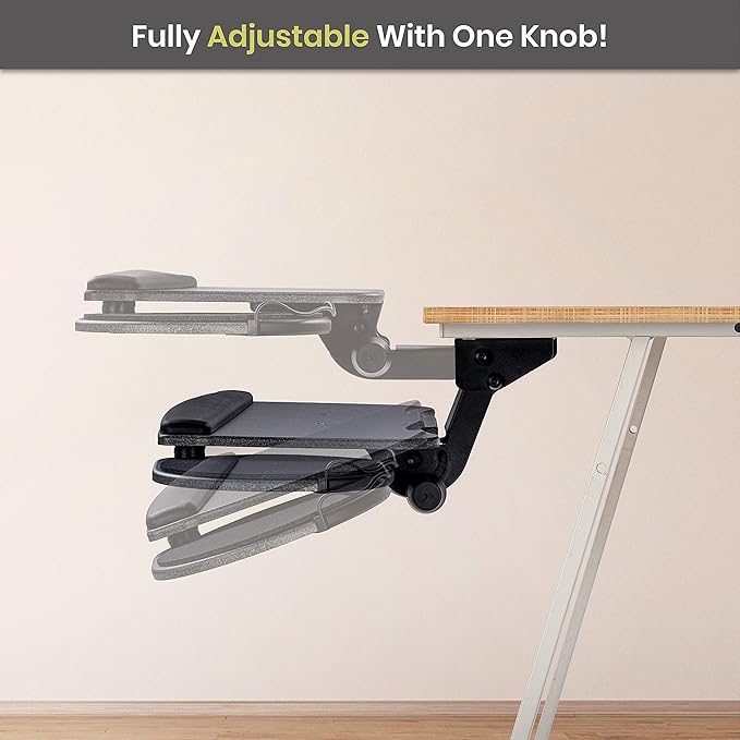 FERSGO Under Desk Keyboard Tray, 27" x 11" Tray, 17.75" Track, One Knob Control, Undermount Sliding Computer Keyboard with Wrist Rest, Adjustable Height and ±15° Tilt