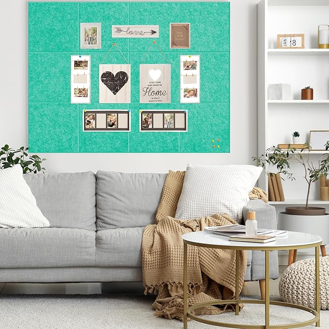 AKTOP Cork Board Bulletin Board 47"x35", 12 Pack Removable Felt Cork Board Tiles for Wall, Large Corkboard Notice Pin Board for Office, School & Home, 48 Safe Adhesive Tabs, 20 Push Pins, Lake Blue
