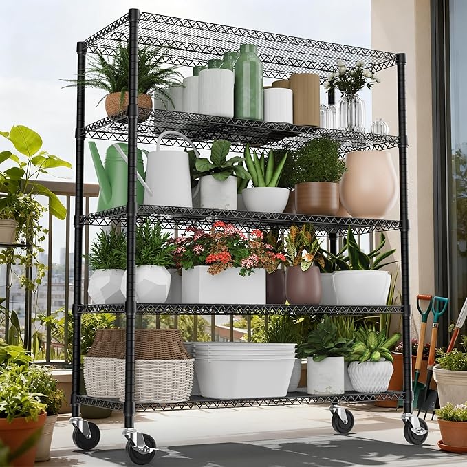 M MZG 5 Tiers Shelf 3300 lbs Steel Storage Shelving Utility Shelving Unit Steel Organizer Wire Rack for Home,Kitchen,Office,Garage Black 23.6" D x 53.1" W x 73.6" H
