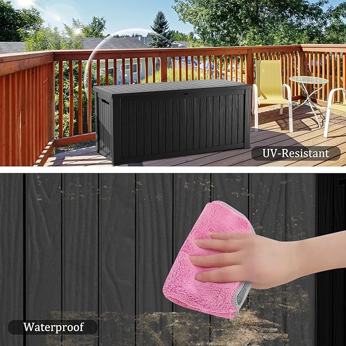 PATIOEASY Outdoor Storage Box 270GAL Waterproof Resin Deck Box,UV-Resistant Lockable Delivery Bin for Garden Tools,Large Patio Outside Cushions,Pool Accessories Supplies,Chest,Furniture,Package,Black