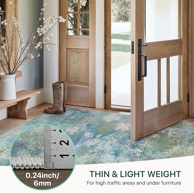 GENIMO Washable Rugs 8x10 Area Rugs for Living Room Bedroom, Modern Lightweight Rug Ultra Soft Indoor Area Rugs 8x10 for Dining Room, Low Pile Carpet with Non Slip Backing, Blue Green