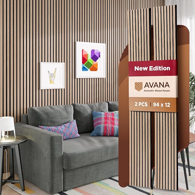 Avana Acoustic Wood Wall Panels – 94.4 X 12.6 Inch White Oak Acoustic Panels 2 PCs – Wall Panels For Interior Wall Decor For Homes, Offices, Studios – Sturdy And Durable Wood Panels For Wall