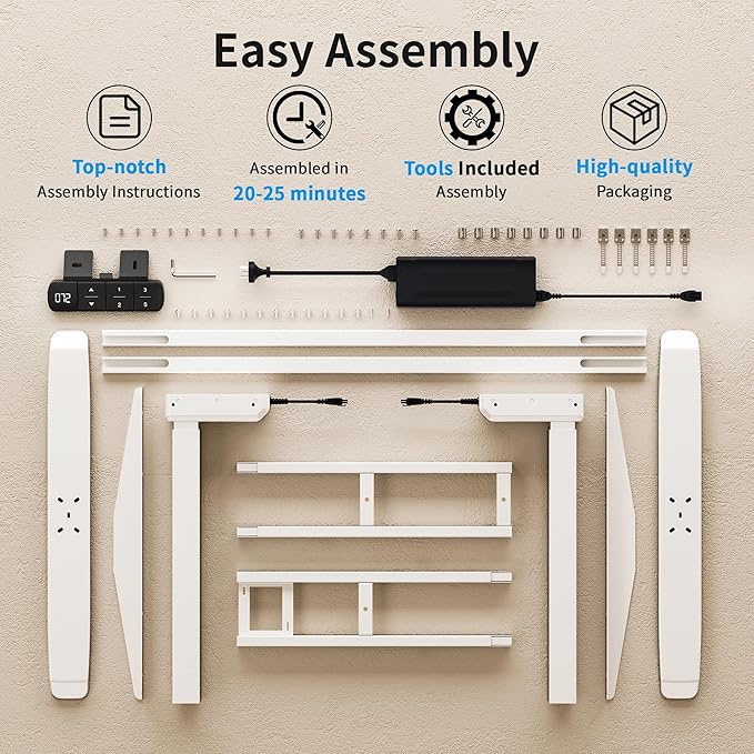 BIZUM Dual Motor Electric Standing Desk Frame with Memory Controller, Computer Memory Desk Adjustable Table Legs Up to 47.2" for Home Office, Glossy White