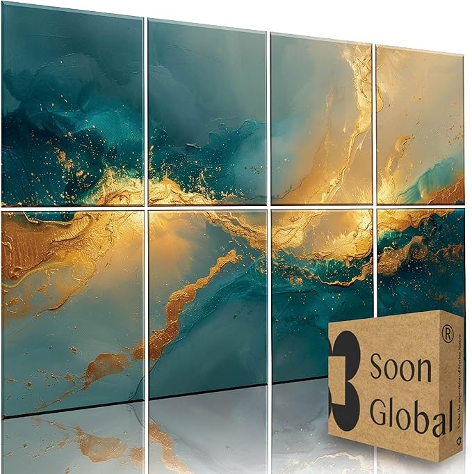 Soon Global Acoustical Wall Panels, 48 X 32 Inches Art Acoustic Panels, Decorative Acoustic Panels, Acoustic Wall Panels, Sound Absorbing Wall Art, Oceanic Gleam