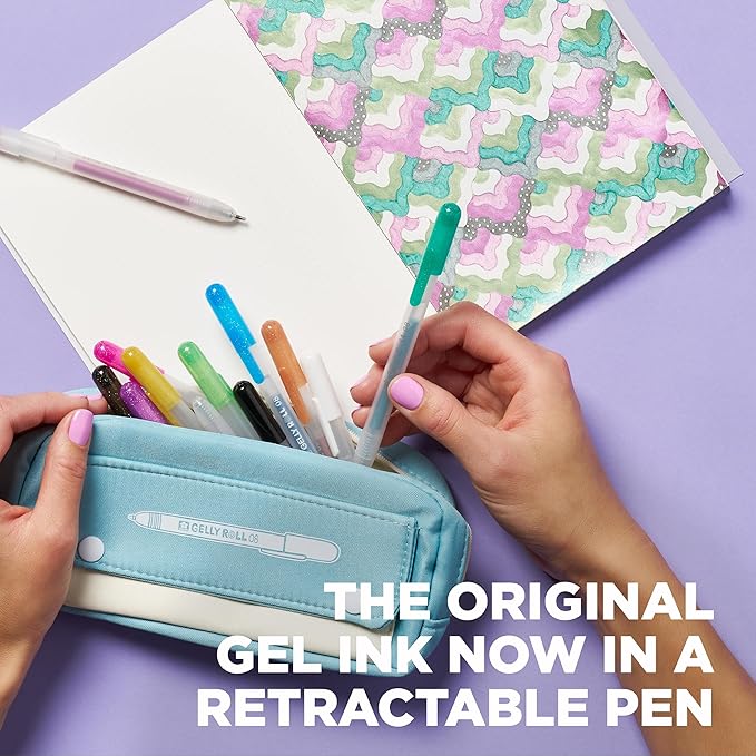 SAKURA Gelly Roll Retractable Gel Pens Colored - Assorted Gel Color Pens with Different Effects - 08 Medium Point Ink Pen for Journaling, Art, or Drawing - 1 Pen Case - Assorted Colored Ink - 24 Pens