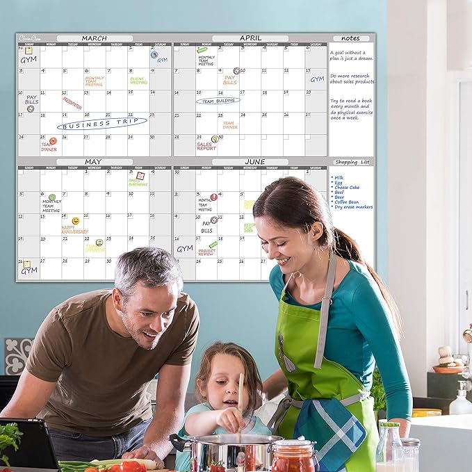 Large Dry Erase Wall Calendar - 36" x 52" Undated 4-Month Calendar for Home, Office, School - Reusable Jumbo Laminated Task Organizer