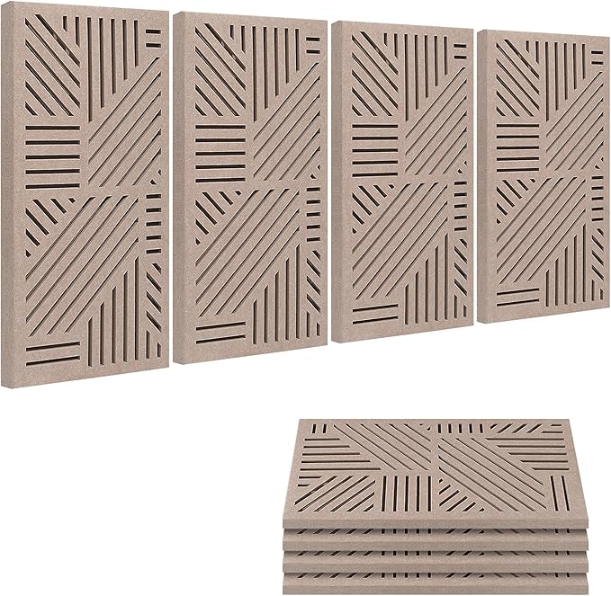 BUBOS 4 Pack Thickened Acoustic Panels, 23.6''x11.8'' Self-Adhesive Sound Absorbing Cavity Acoustic Wall Panels for Theater Studio Room Recording Room Gaming Room Meeting Rooms,VortexCore Camel