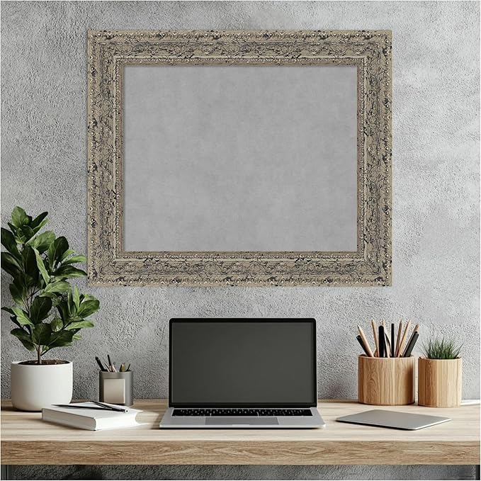 Amanti Art Silver Framed Magnetic Board 21x25 Small Vision Board for use with Magnets, 100% Metal Sheet to Display Items as Office Decor or for Home Organization in mudroom, Kitchen or Kids Room