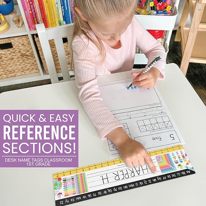 Desk Name Tags for Classroom -25 Student Name Plates for Classroom Kindergarten, Preschool, 1st, 2nd & 3rd Grade, 13x3 Teacher Nameplates for Student Desks, Colorful Nametags