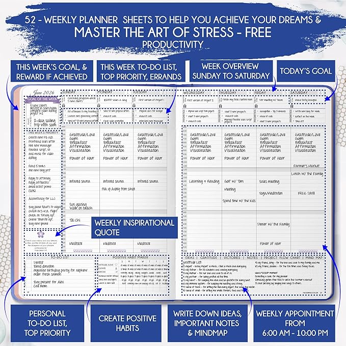 Law of Attraction Planner 2026 Deluxe with Productivity App | Weekly & Monthly Goal-Setting Planner, Life & Gratitude Journal | Include Foldable Vision Board, Gift Box & Stickers