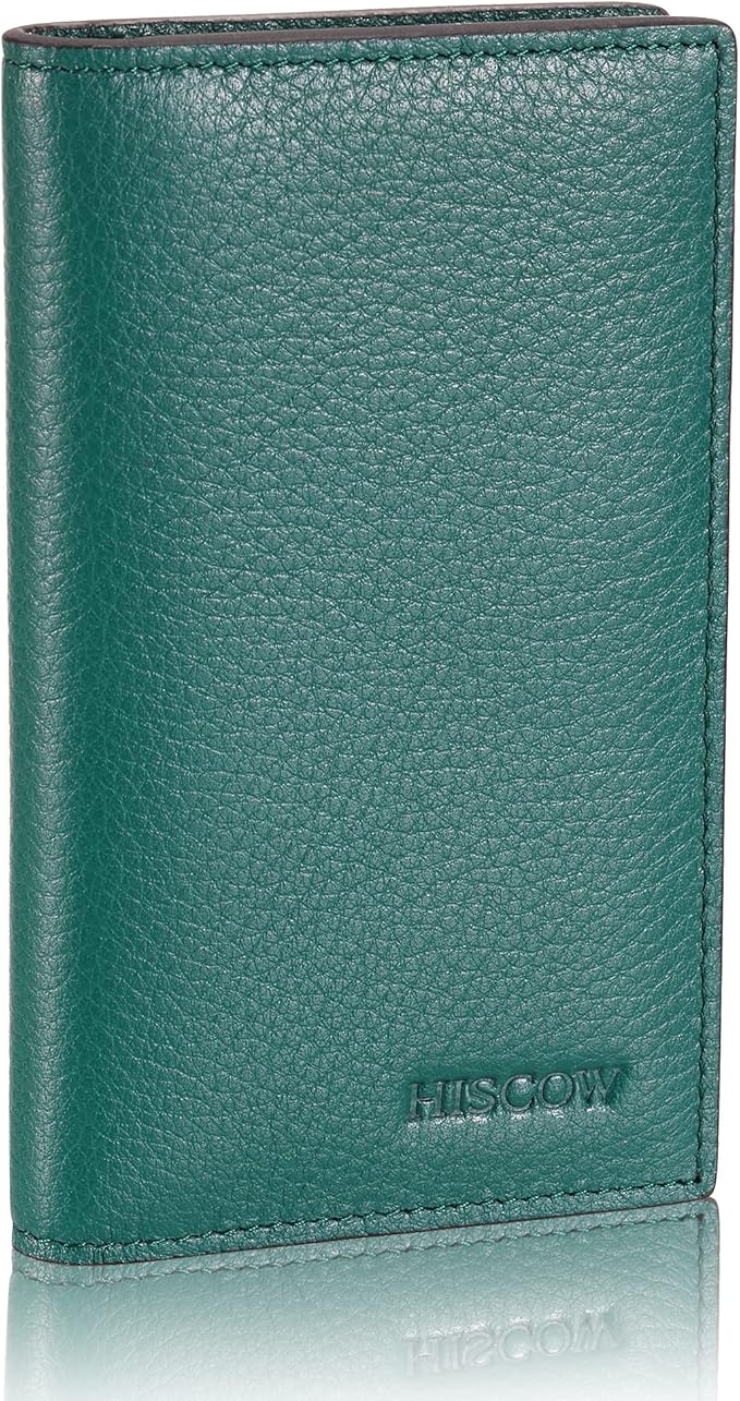 Slim Leather Credit Card Holder for Men & Women 8cc, Italian Calfskin (Pebbled Green)