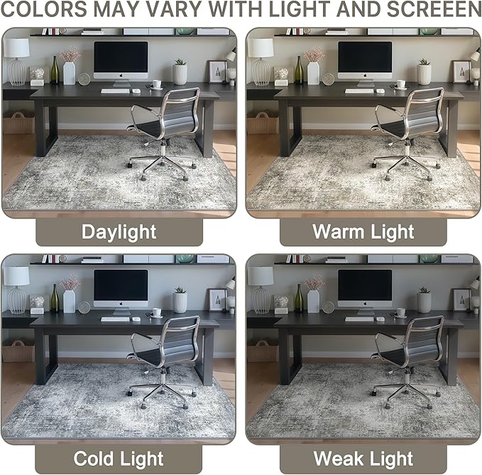 Office Chair Mat for Hardwood Tile Floor, Abstract 36"X 48" Desk Mats for Office Chair on Rolling Chairs Carpet, Desk Anti-Slip 1/5" Thick Rug for Computer Chair, Thin Low-Pile Floor Mat, Slate