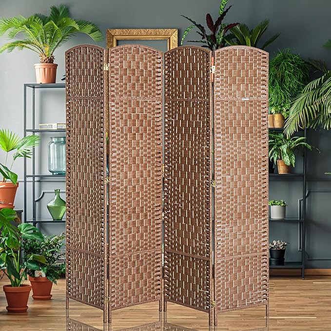HOMCOM Room Divider, 4 Panel Folding Privacy Screen, 6FT Tall Portable Wicker Weave Partition Wall Divider for Bedroom, Home Office, Natural