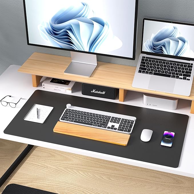 Aothia Leather Desk Pad Protector, Mouse Pad, Office Desk Mat, Non-Slip PU Leather Desk Blotter, Laptop Desk Pad, Waterproof Desk Writing Pad for Office and Home (Black,36" x 17")